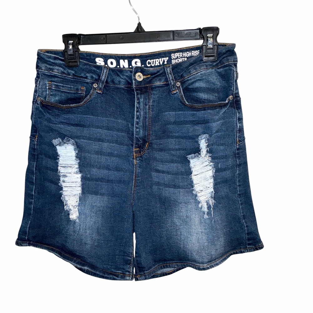 S.O.N.G. Distressed Super High-Rise Denim Shorts,Size 13/31 - Picture 1 of 3